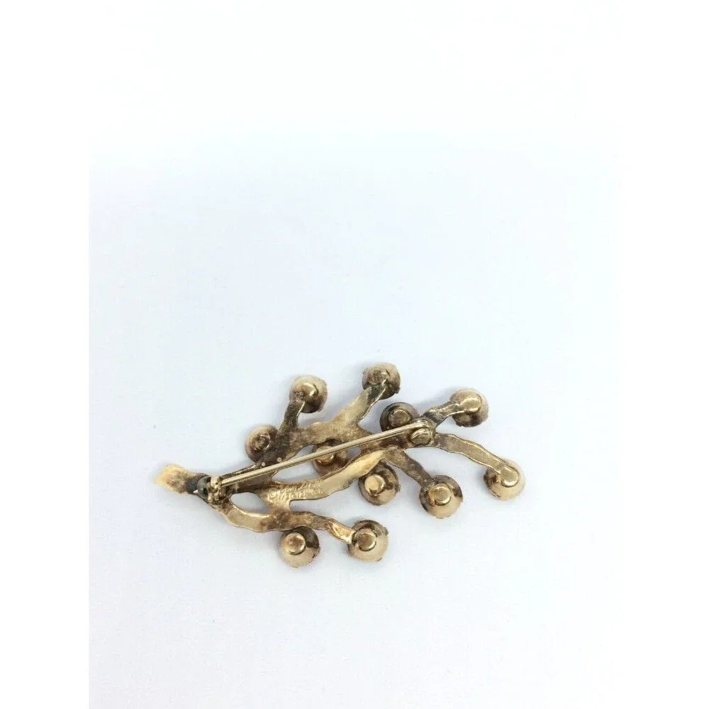 Vintage VAN DELL Brooch 12k Gold Filled Branch Multicolor Rhinestone UV Glow